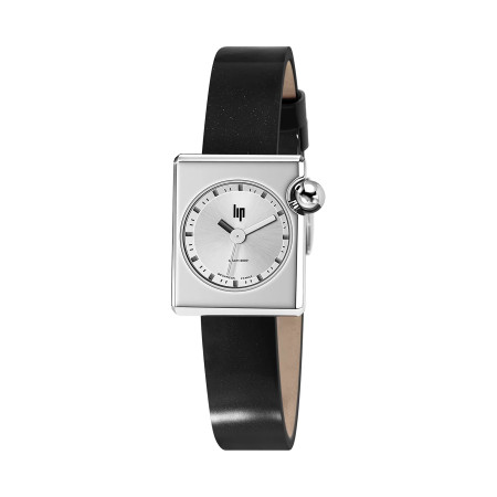 MONTRE LIP MACH2000 MINI SQUARE ACIER CUIR NOIR