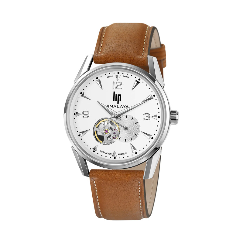 MONTRE LIP HIMALAYA 40 COEUR BATTANT ACIER CUIR MARRON