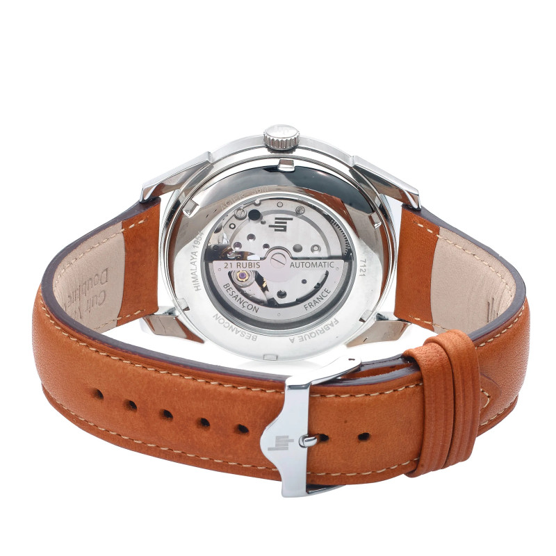 MONTRE LIP HIMALAYA 40 COEUR OUVERT ACIER BLEU CUIR CAMEL