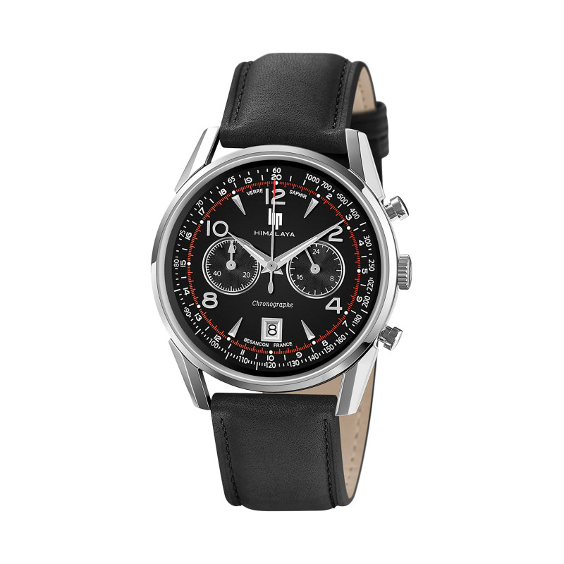 MONTRE LIP HIMALAYA CHRONO ACIER CADRAN NOIR CUIR NOIR