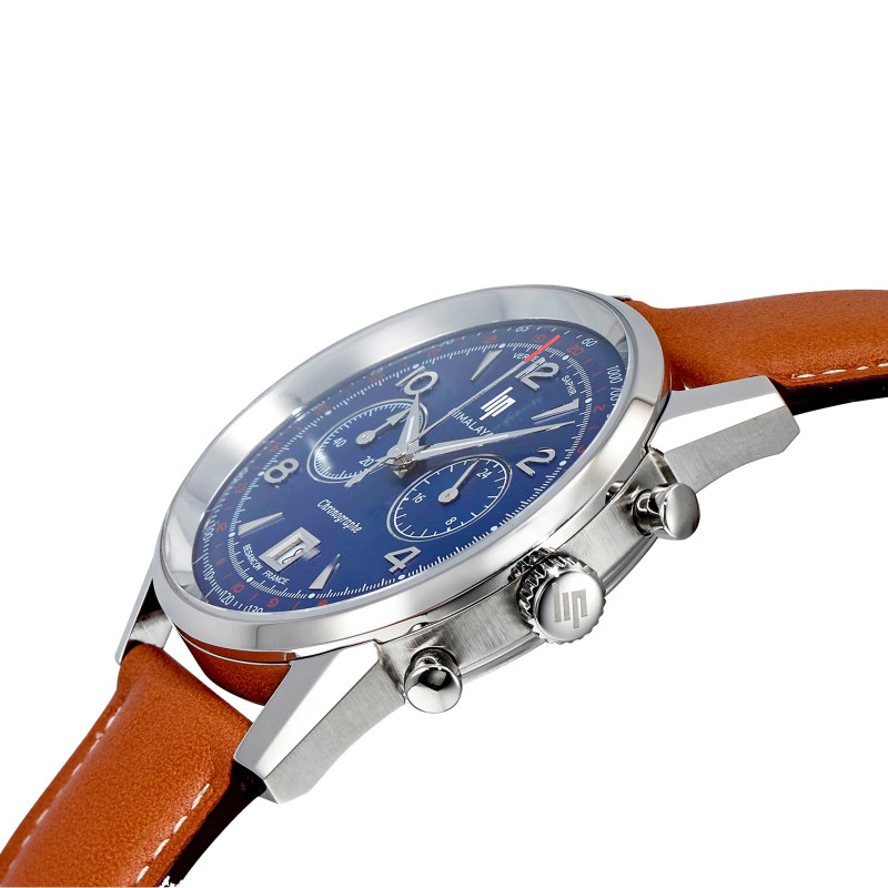 MONTRE LIP HIMALAYA CHRONO ACIER CADRAN BLEU CUIR MARRON