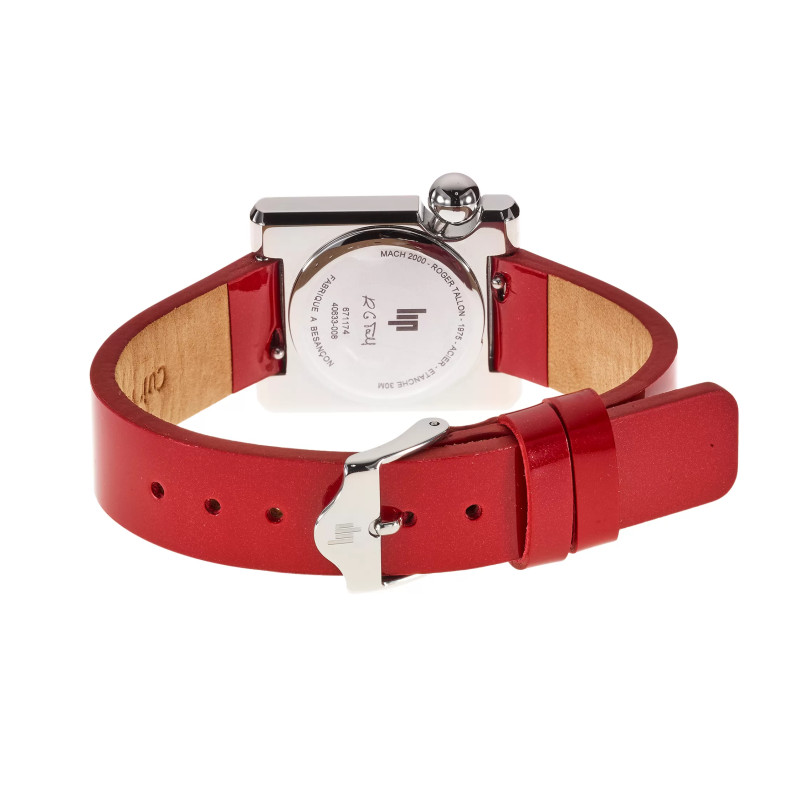 MONTRE LIP MACH2000 MINI SQUARE ACIER CUIR ROUGE