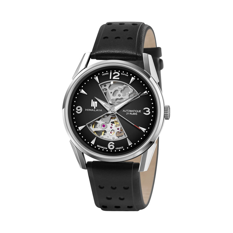 MONTRE LIP HIMALAYA 40 SABLIER ACIER CADRAN NOIR CUIR NOIR