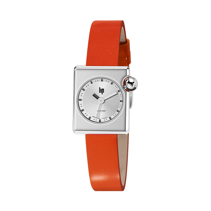 MONTRE LIP MACH2000 MINI SQUARE ACIER CUIR ORANGE