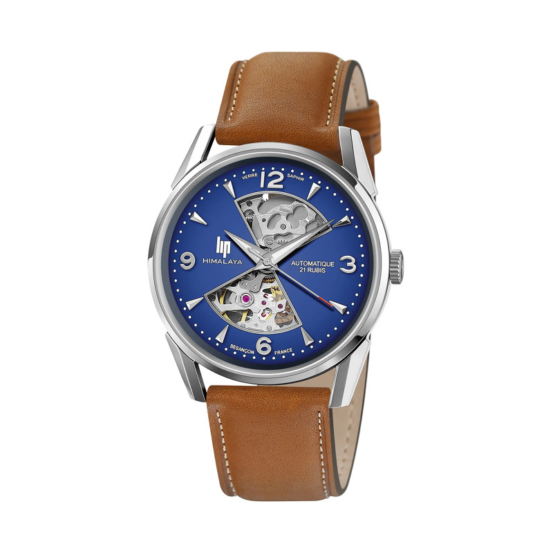 MONTRE LIP HIMALAYA 40 SABLIER ACIER CADRAN BLEU CUIR CAMEL