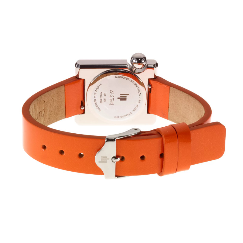 MONTRE LIP MACH2000 MINI SQUARE ACIER CUIR ORANGE