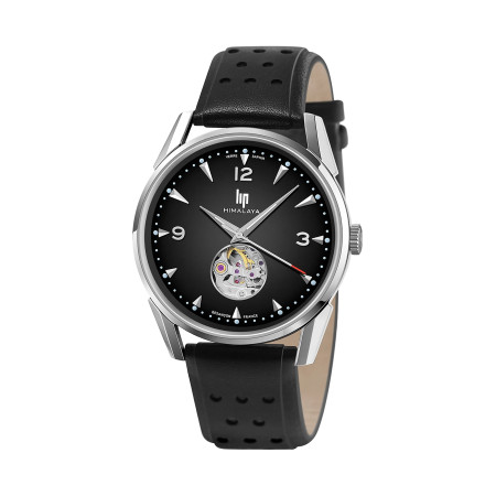 MONTRE LIP HIMALAYA 40 COEUR OUVERT ACIER NOIR CUIR NOIR