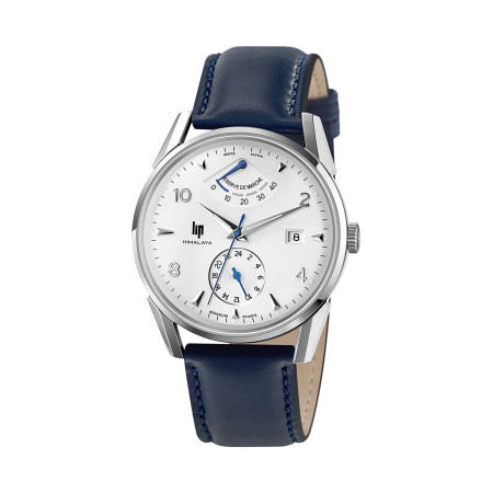 MONTRE LIP HIMALAYA ACIER AUTO RESERVE DE MARCHE CUIR BLEU