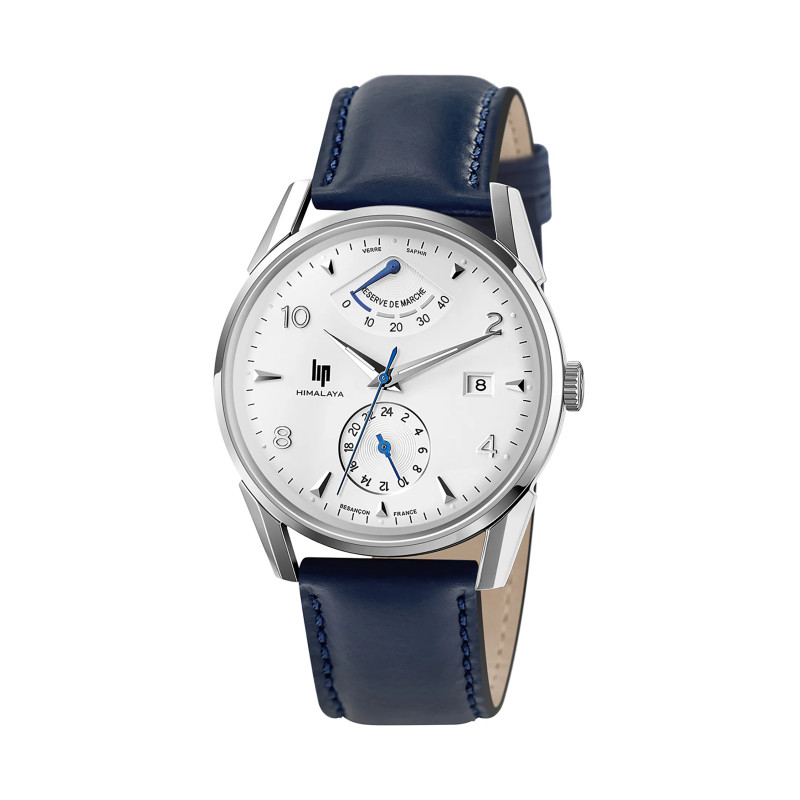 MONTRE LIP HIMALAYA ACIER AUTO RESERVE DE MARCHE CUIR BLEU