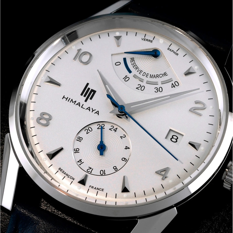 MONTRE LIP HIMALAYA ACIER AUTO RESERVE DE MARCHE CUIR BLEU