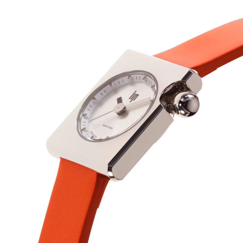 MONTRE LIP MACH2000 MINI SQUARE ACIER CUIR ORANGE