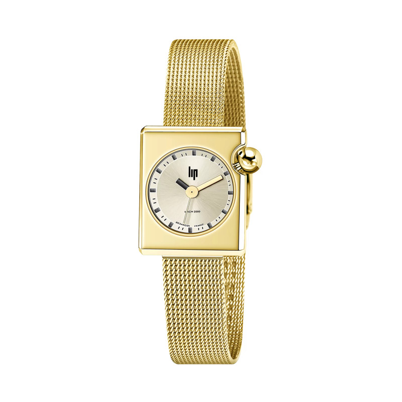 MONTRE LIP MACH2000 MINI SQUARE DOREE BRACELET MILANAIS DORE