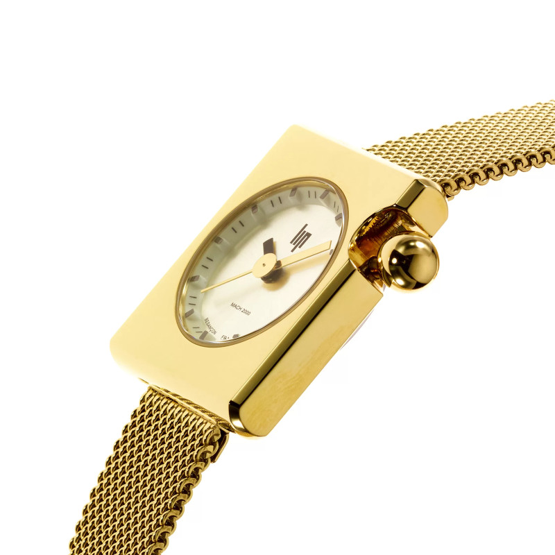 MONTRE LIP MACH2000 MINI SQUARE DOREE BRACELET MILANAIS DORE