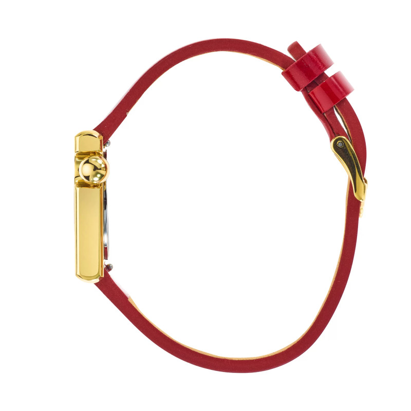 MONTRE LIP MACH2000 MINI SQUARE DOREE BRACELET CUIR ROUGE