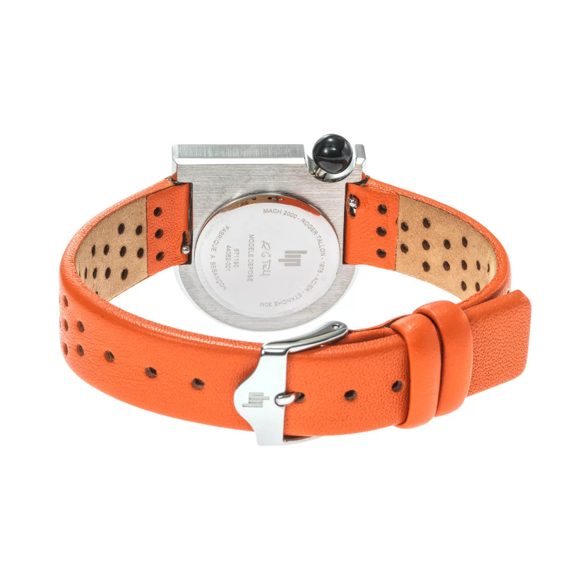 MONTRE LIP MACH2000 MINI MOON ACIER CUIR ORANGE PERFORE