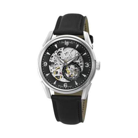 MONTRE LIP HIMALAYA SQUELETTE BRACELET CUIR NOIR