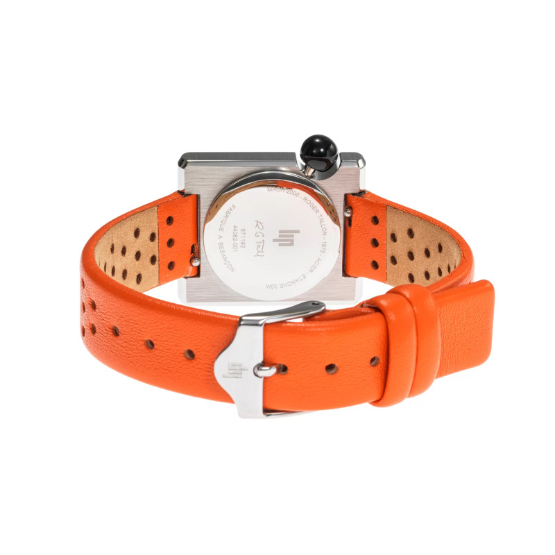 MONTRE LIP MACH2000 MINI SQUARE ACIER CUIR ORANGE PERFORE