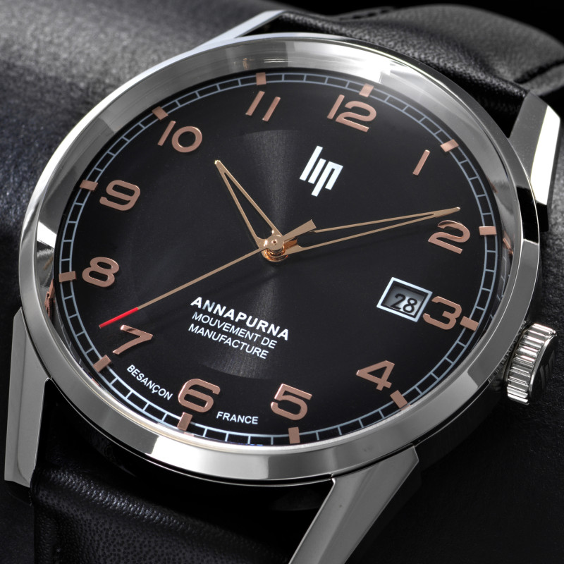 Montre LIP Annapurna bracelet cuir noir - Montre automatique calibre LIP R26 Montre LIP Annapurna bracelet cuir noir - Montre automatique calibre LIP R26