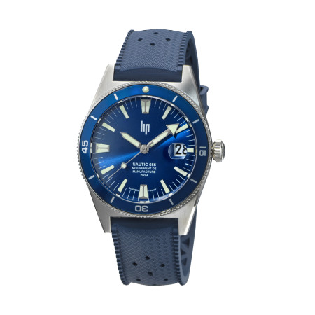 Montre LIP Nautic 666 bracelet élastomère bleu - Montre de plongée 200 m