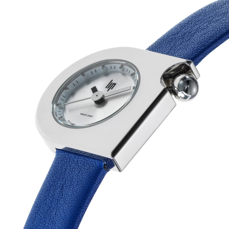 MONTRE LIP MACH2000 MINI MOON ACIER CUIR BLEU