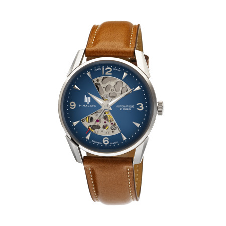 MONTRE LIP HIMALAYA 40 SABLIER ACIER CADRAN BLEU CUIR CAMEL
