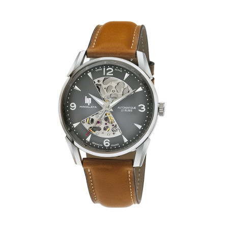 MONTRE LIP HIMALAYA 40 SABLIER ACIER CADRAN GRIS CUIR CAMEL