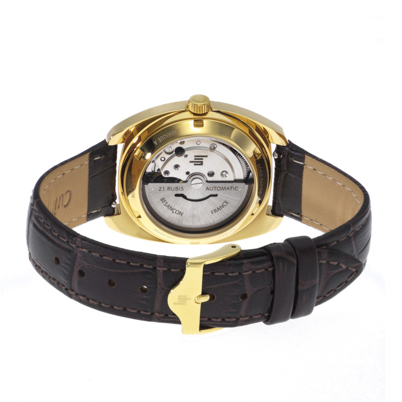 MONTRE LIP GÉNÉRAL DE GAULLE AUTOMATIQUE DORÉE CUIR MARRON