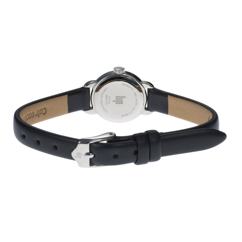 MONTRE LIP HENRIETTE ACIER BRACELET CUIR NOIR