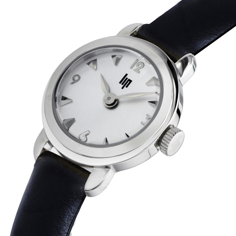 MONTRE LIP HENRIETTE ACIER BRACELET CUIR NOIR