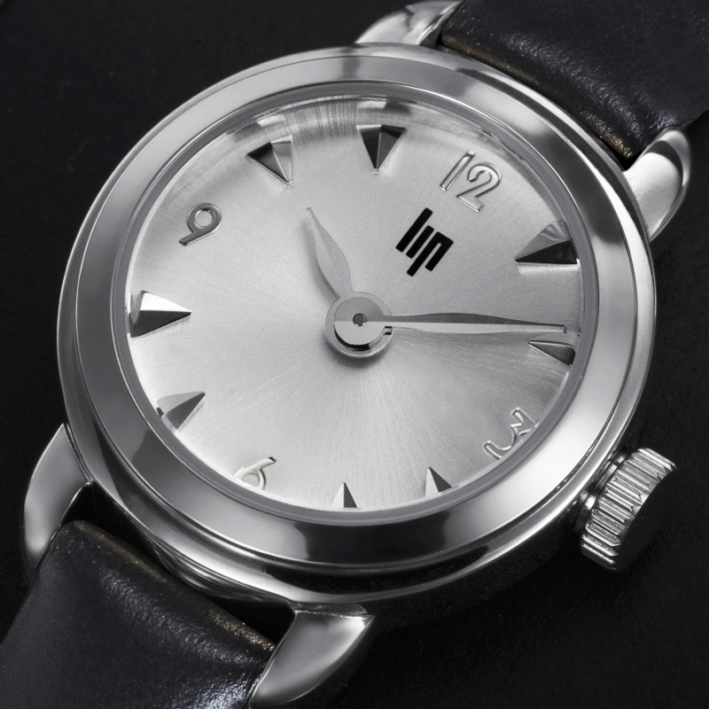 MONTRE LIP HENRIETTE ACIER BRACELET CUIR NOIR