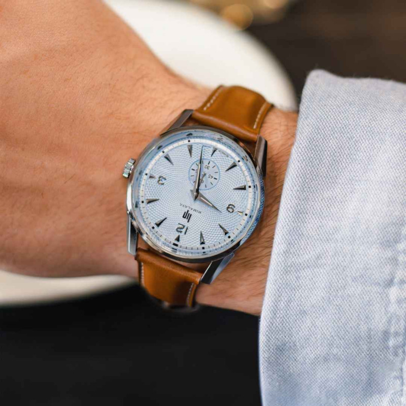 MONTRE HOMME HIMALAYA CADRAN BLEU CIEL CUIR CAMEL – MONTRE LIP