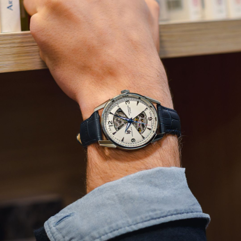 MONTRE LIP HIMALAYA 40 SABLIER ACIER CADRAN BLANC CUIR BLEU