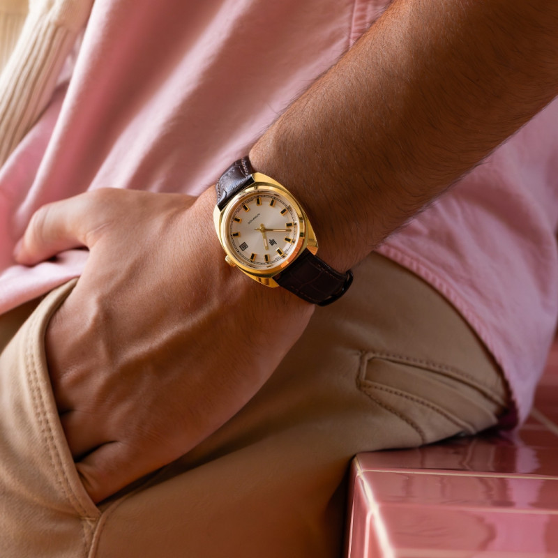 MONTRE LIP GÉNÉRAL DE GAULLE AUTOMATIQUE DORÉE CUIR MARRON