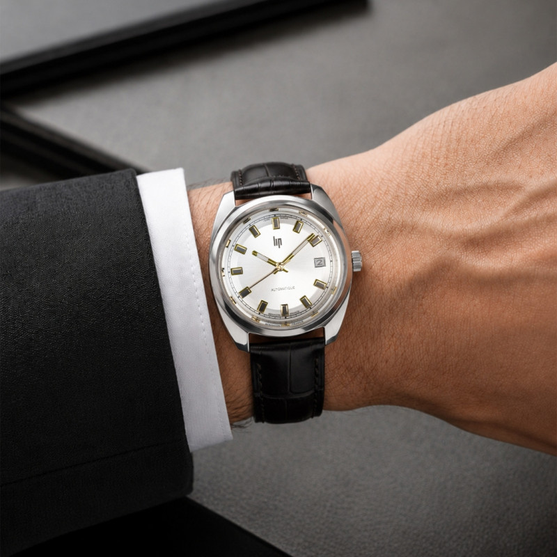 MONTRE LIP GÉNÉRAL DE GAULLE AUTOMATIQUE DORÉE CUIR NOIR