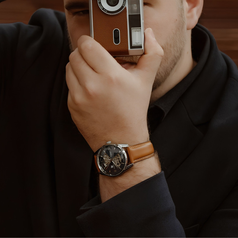 MONTRE LIP HIMALAYA 40 SABLIER ACIER CADRAN GRIS CUIR CAMEL