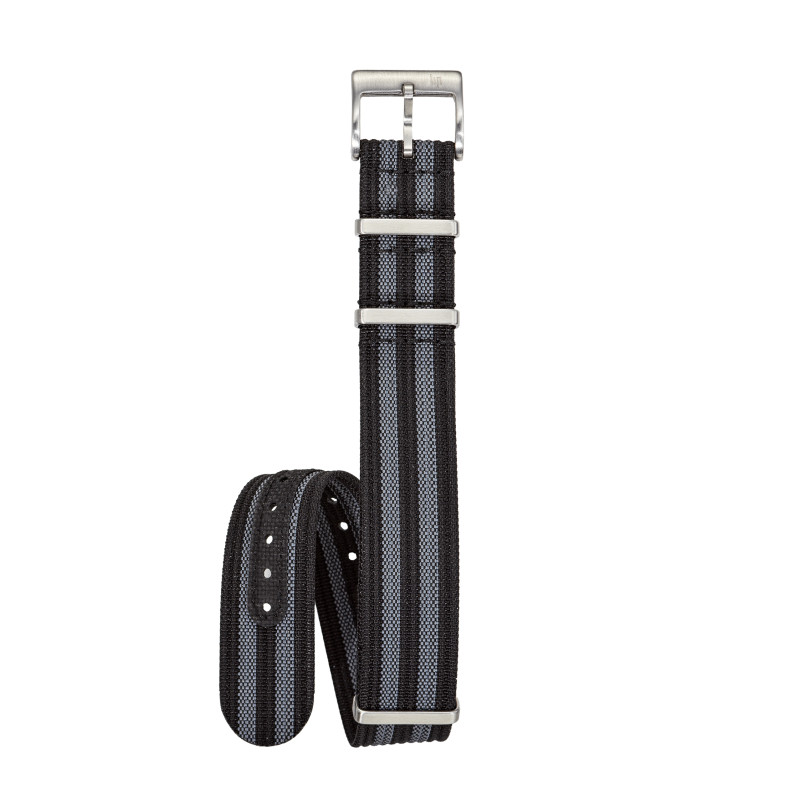 WATCHSTRAP 20 MM BLACK & GREY RIBBED NYLON