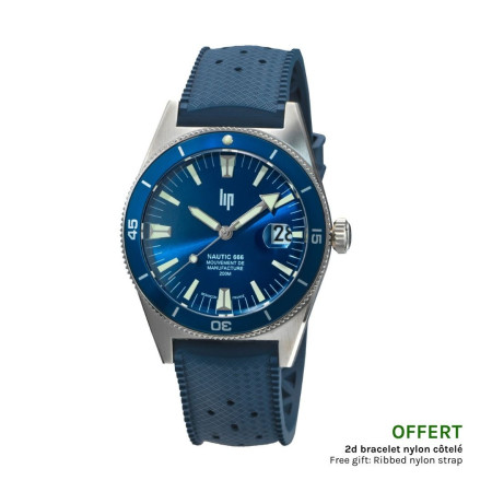 LIP Dive Watch Nautic 666 Full Blue - Elastomer strap
