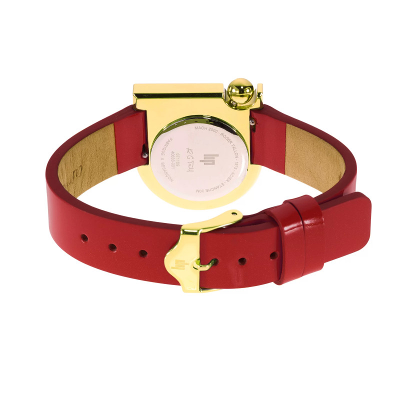 MONTRE LIP MACH2000 MINI MOON DOREE BRACELET CUIR ROUGE