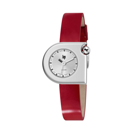 MONTRE LIP MACH2000 MINI MOON ACIER BRACELET CUIR ROUGE