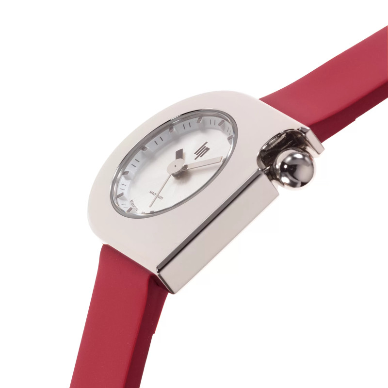 MONTRE LIP MACH2000 MINI MOON ACIER BRACELET CUIR ROUGE