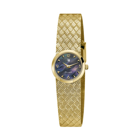 MONTRE LIP HENRIETTE DOREE NACRE NOIRE MAILLE POLONAISE DORE