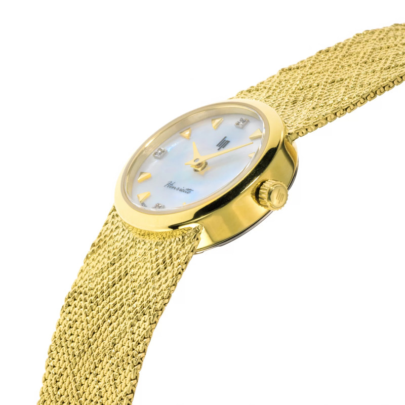 MONTRE LIP HENRIETTE DOREE NACRE DIAMANT MAILLE POLONAISE