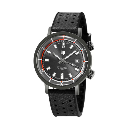 MONTRE LIP GRANDE NAUTIC PLONGEE ACIER NOIR CAOUTCHOUC NOIR