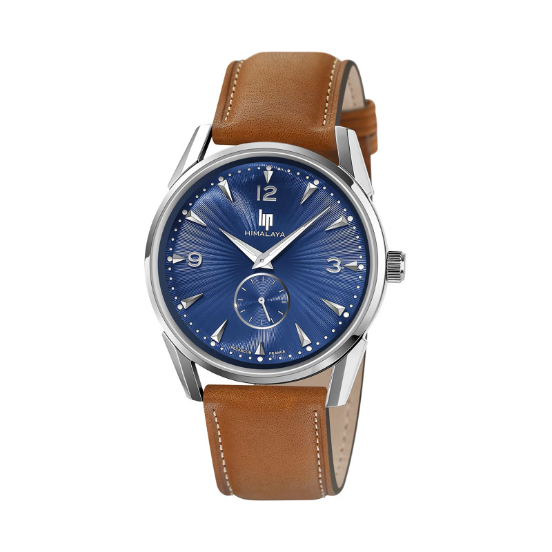 MONTRE LIP HIMALAYA 40 ACIER CADRAN BLEU CUIR MARRON