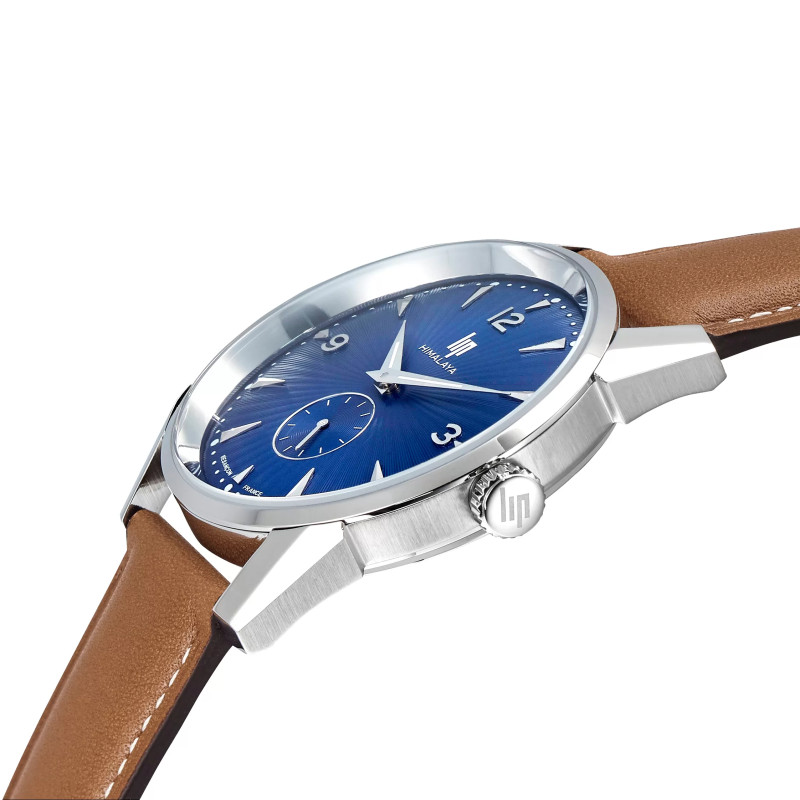 MONTRE LIP HIMALAYA 40 ACIER CADRAN BLEU CUIR MARRON