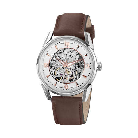 MONTRE LIP HIMALAYA 40 ACIER SQUELETTE BRACELET CUIR MARRON