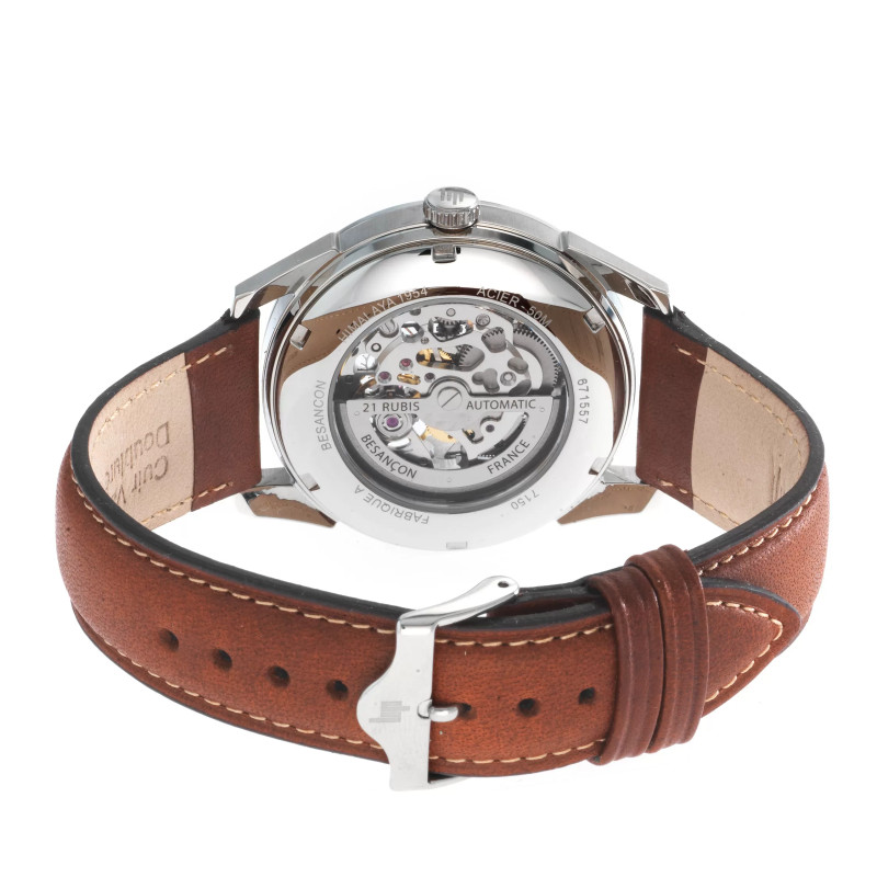 MONTRE LIP HIMALAYA 40 ACIER SQUELETTE BRACELET CUIR MARRON