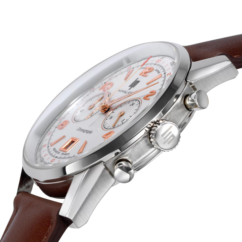 MONTRE LIP HIMALAYA CHRONO ACIER CADRAN BLANC CUIR MARRON