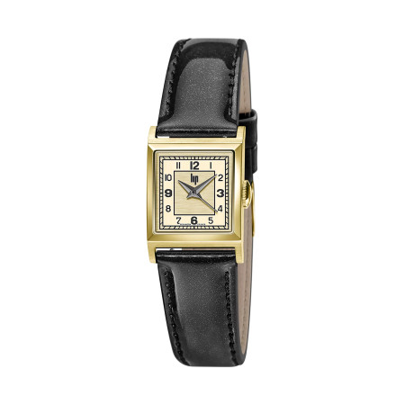 MONTRE LIP CHURCHILL C18 DOREE BRACELET CUIR NOIR