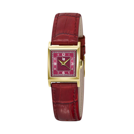 MONTRE LIP CHURCHILL C18 DOREE BRACELET CUIR ROUGE